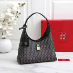 Carolina Herrera Lock Hobo Top Handle Shoulder Hand Bag Black with Free Perfume