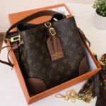 Louis Vuitton Monogram Leather Bucket Hand Shoulder Crossbody Chain Strap Bag Brown Tan with Free Perfume - Image 3