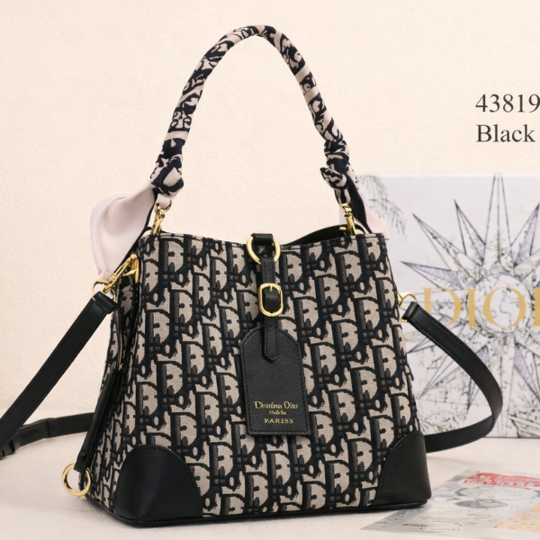 LLV (11) Christian Dior Oblique Monogram Leather Hobo Bucket Hand Shoulder Crossbody Strap Bag Black With Free Perfume - Image 1