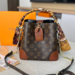 Louis Vuitton Monogram Leather Bucket Hand Shoulder Crossbody Chain Strap Bag Brown Tan with Free Perfume