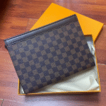 Louis Vuitton Pochette Voyage Damier Graphite Canvas Leather Pouch Clutch Hand Bag Brown with Free Perfume - Image 3