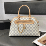 Louis Vuitton Neo Ever More PM Damier Ebène Canvas Leather Embossed Hand Bag and Pouch Beige White with Free Perfume