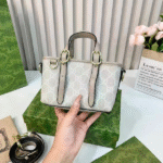 Gucci Canvas Leather GG Emblem Mini Tote Hand Bag Strap In Signature Canvas White with Free Perfume