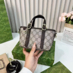 Gucci Canvas Leather GG Emblem Mini Tote Hand Bag Strap In Signature Canvas Beige Brown with Free Perfume