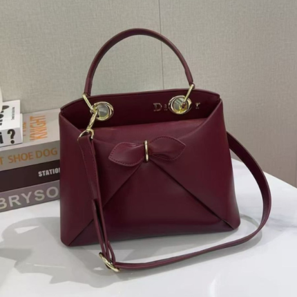 Christian Dior Cigale Top Handle Shoulder Hand Bag Crossbody Strap Bag Gold Hardware Burgundy with Free Perfume