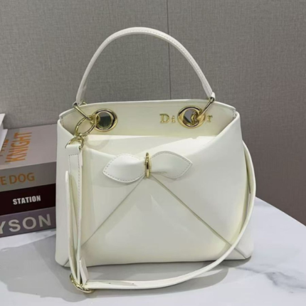 Christian Dior Cigale Top Handle Shoulder Hand Bag Crossbody Strap Bag Gold Hardware White with Free Perfume