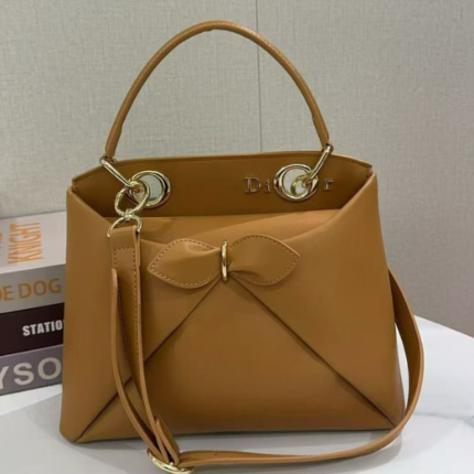 Christian Dior Cigale Top Handle Shoulder Hand Bag Crossbody Strap Bag Gold Hardware Tan with Free Perfume