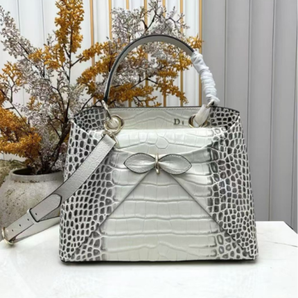 Christian Dior Cigale Top Handle Shoulder Hand Bag Crossbody Strap Bag Gold Hardware White Black with Free Perfume