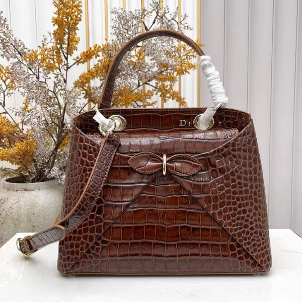 bagy (16) Christian Dior Cigale Top Handle Shoulder Hand Bag Crossbody Strap Bag Gold Hardware Brown with Free Perfume - Image 1