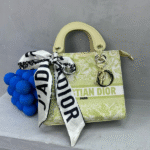 Christian Dior Small Lady D-lite Top Handle Hand Bag with Free Perfume Gold Lime Green with Free Perfume
