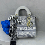 Christian Dior Small Lady D-lite Top Handle Hand Bag with Free Perfume Gold Gray with Free Perfume