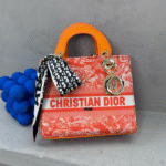 Christian Dior Small Lady D-lite Top Handle Hand Bag with Free Perfume Gold Orange with Free Perfume