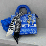 Christian Dior Small Lady D-lite Top Handle Hand Bag with Free Perfume Gold Blue with Free Perfume