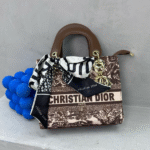 Christian Dior Small Lady D-lite Top Handle Hand Bag with Free Perfume Gold Brown with Free Perfume