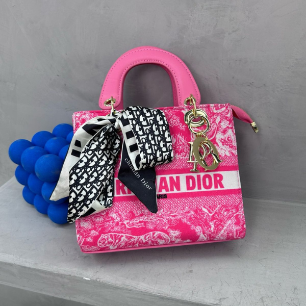 cdmedium (8) Christian Dior Small Lady D-lite Top Handle Hand Bag with Free Perfume Gold Pink with Free Perfume - Image 1