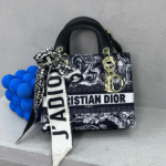 Christian Dior Small Lady D-lite Top Handle Hand Bag with Free Perfume Gold Black with Free Perfume