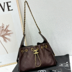 Chanel 25 Small Quilted Leather Shiny Crumpled Calfskin Hobo Shoulder Crossbody Hand Bag Gold Brown with Free Perfume