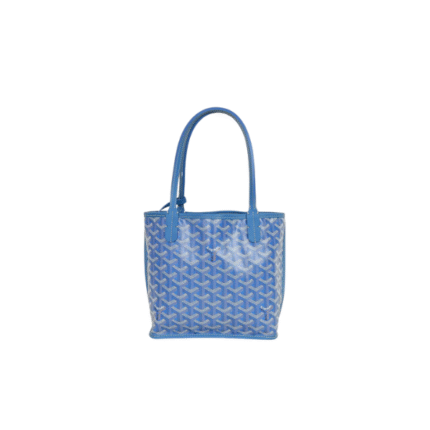 Goyard Mini Anjou Goyardine Canvas Chevroches Calfskin Leather Reversible Tote Top Handle Shoulder Bag Blue with Free Perfume