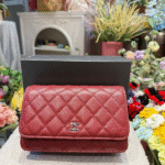Chanel Red Quilted Caviar Leather Wallet-on-Chain Purse Clutch Red with Free Perfume