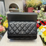 Chanel Red Quilted Caviar Leather Wallet-on-Chain Purse Clutch Black