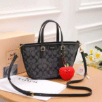 Coach Taxi Signature Canvas Leather Tote Hand Shoulder Bag Crossbody Strap Gold Black with Free Perfume