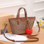 Coach Taxi Signature Canvas Leather Tote Hand Shoulder Bag Crossbody Strap Gold Tan Brown with Free Perfume