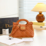 Dior Jolie Cannage Lambskin Leather Top Handle Hand Shoulder Bag Crossbody Strap Gold Orange with Free Perfume