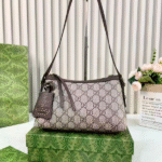 Gucci Emblem Monogram GG Signature Leather Shoulder Hand Bag Brown Beige with Free Perfume